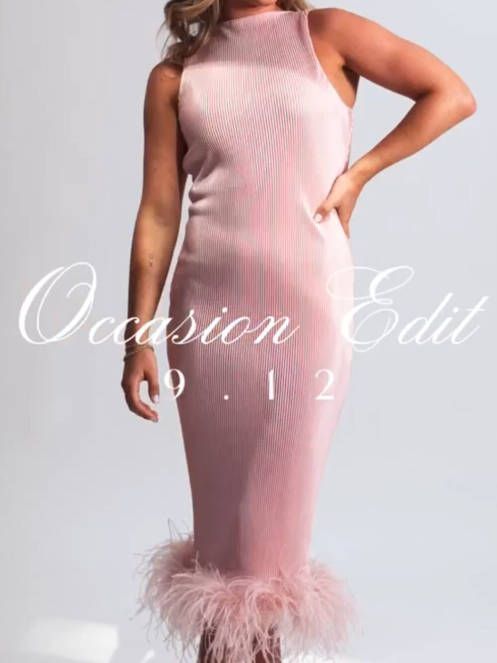Waverles | Feather Trim Dress in Pink